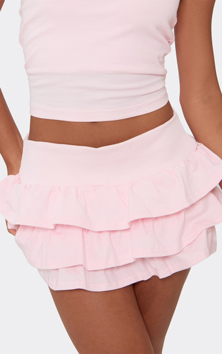 Frill Mini Skirt In Pink Cotton Jersey | EGO US | EGO