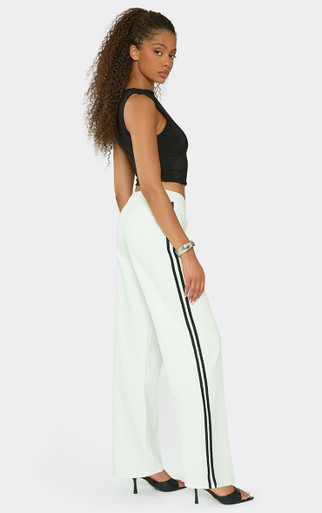 Low Rise Side Stripe Detail Straight Leg Trouser In White Denim