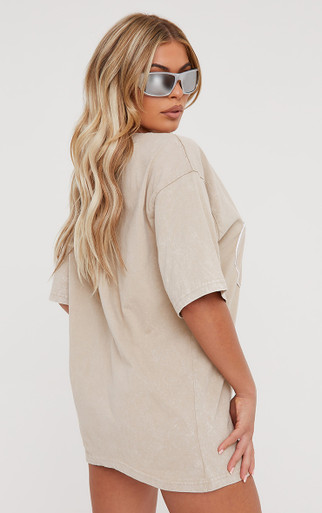 Cross Patch Detail Oversized T-Shirt Dress In Stone Acid