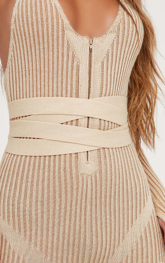 Halterneck Cross Strap Zip Front Detail Jumpsuit With