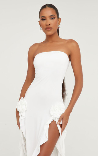 低価格 Bandeau Frill Rose Maxi Mesh Dress In White | EGO Shoes ワンピース