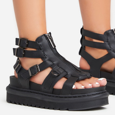Ciroc Chunky Sole Zip Front Buckle Detail Strappy Gladiator