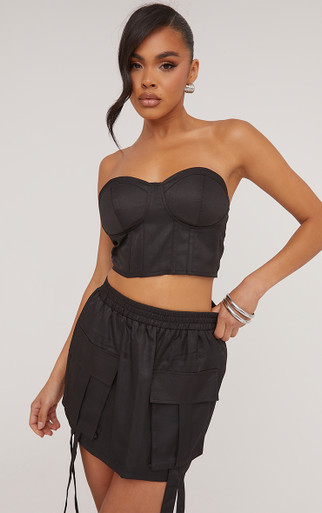 High Waist Pocket Strap Detail Cargo Mini Skirt In Black