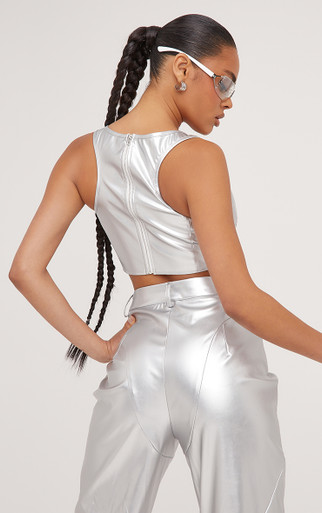 Square Neck Structured Detail Curved Hem Corset Top In