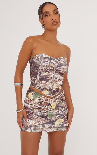 【PORTERNA】Eve wrap short skirt V Waist Wrap Detail Mini Skirt In Black Camo Print | EGO Shoes
