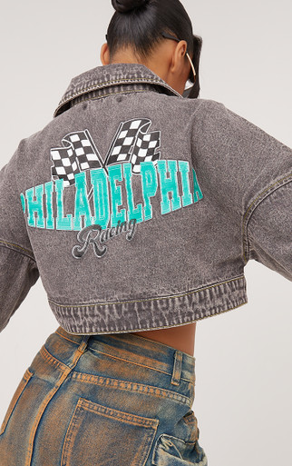 ジャケット・アウター NO MASS PROD Cropped Moto denim jacket no mass prod cropped moto denim jacket L（not the it jacket