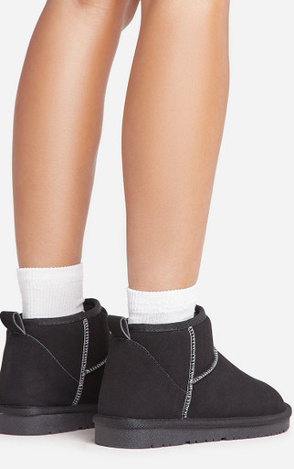 Ultra White Stitch Detail Faux Fur Lining Mini Ankle Boot In