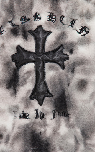 Oversized Crucifix Detail Bomber Jacket In Black Acid Wash Faux