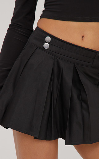 High Waist Pocket Detail Pleated Cargo Mini Skirt In Black Woven