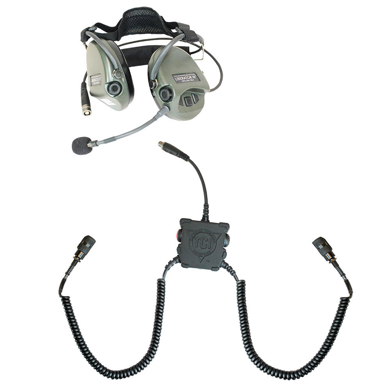 TCI Liberator III Lite Dual Comm Headset - (2) PRC Radio Cables