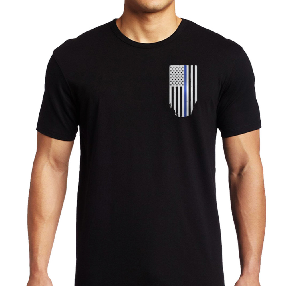 T-Shirt - Thin Blue Line Flag, Black - Atlantic Tactical Inc