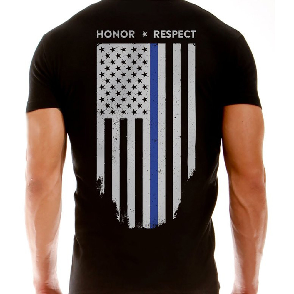 T-Shirt - Thin Blue Line Flag, Black - Atlantic Tactical Inc