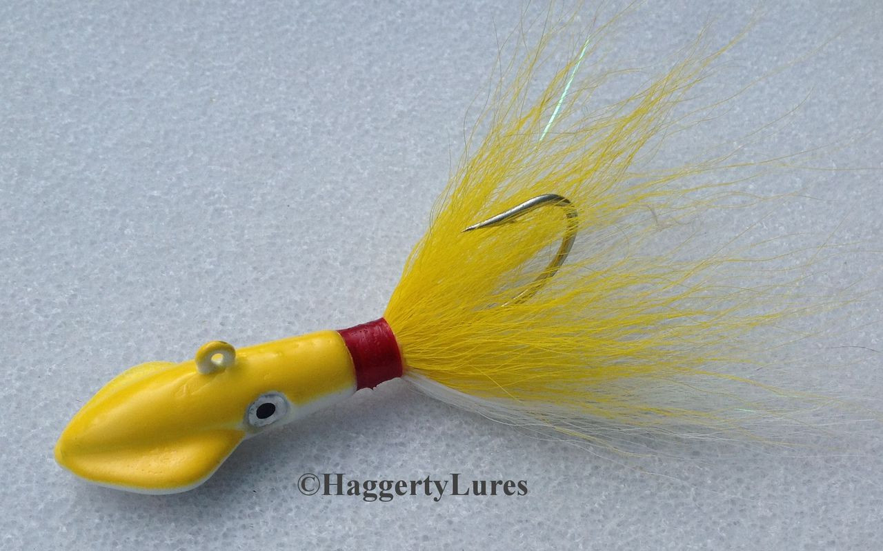 Squid Bucktail Jigs (Yellow/White) - Haggerty Lures