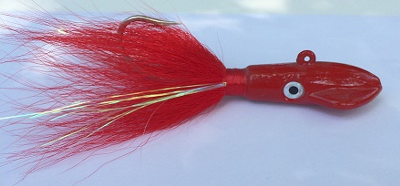 Squid Bucktail Jigs (Solid Red) - Haggerty Lures