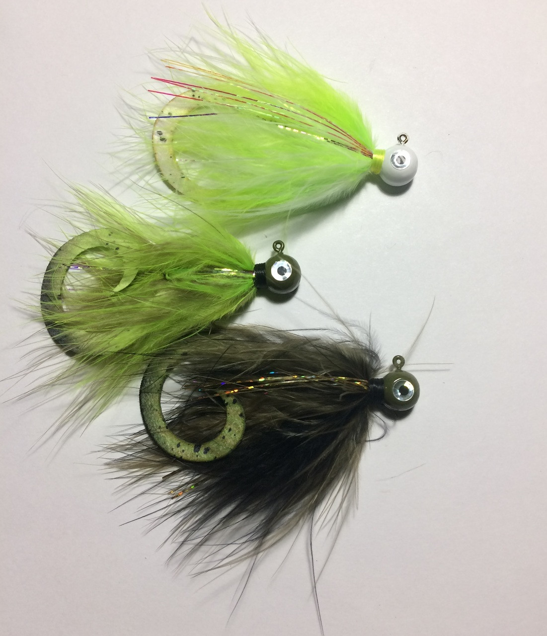 Palmered Marabou Jigs - Curly Tails - Speckled