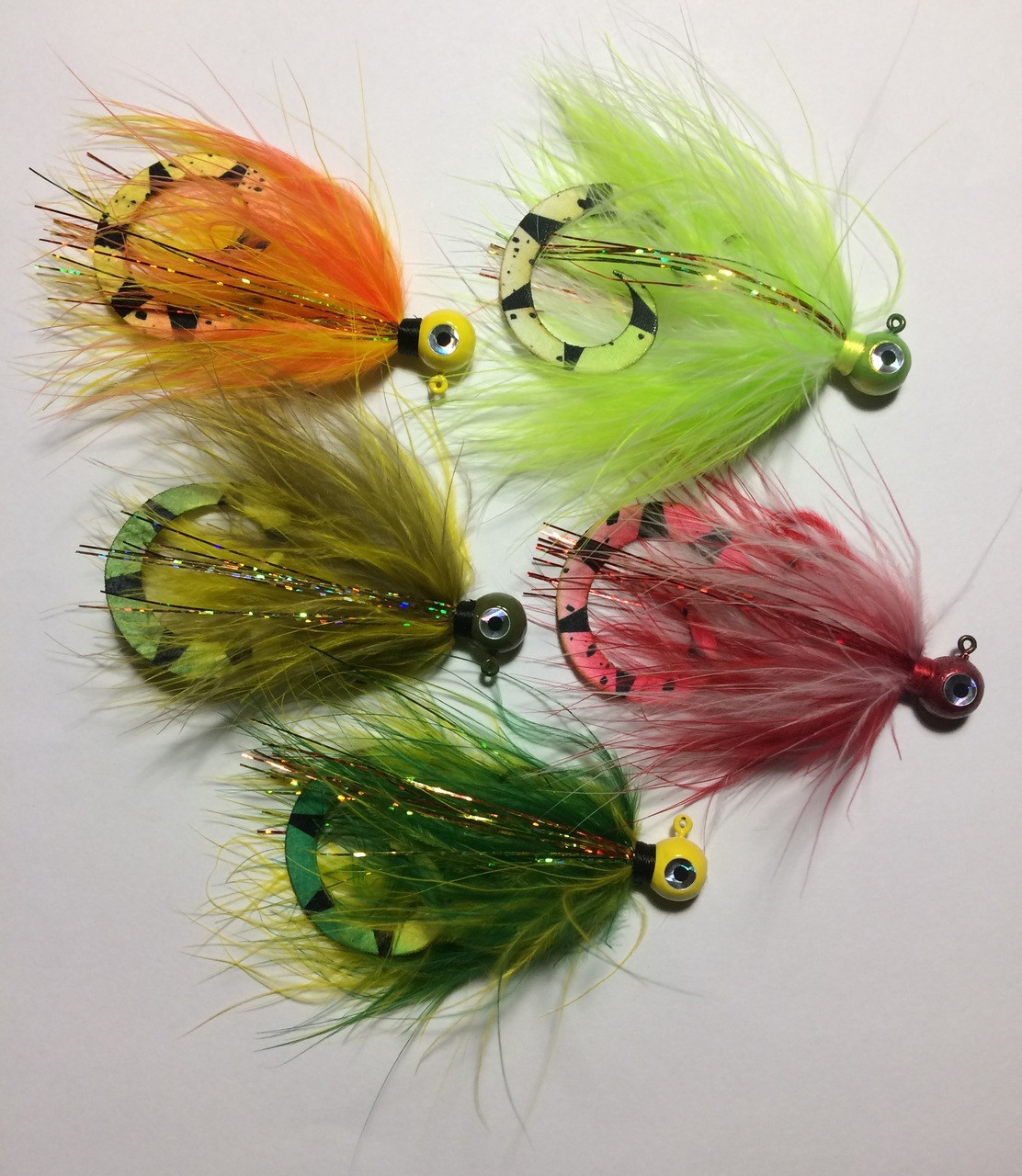 Palmered Marabou Jigs - Perch Patterns - Curly Tails