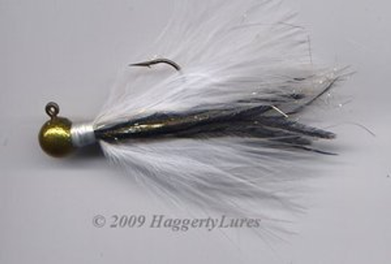 Marabou Jig - Signature Gold and White - Round Fishing Lure - Haggerty Lures