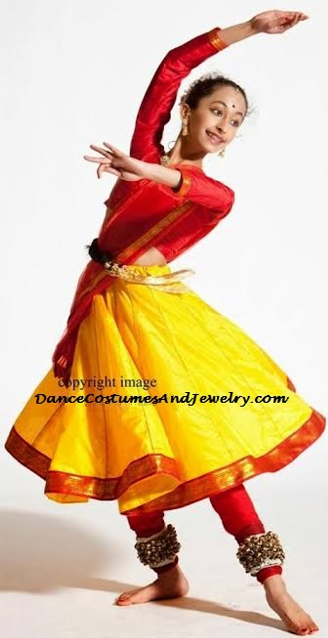 ITSMYCOSTUME Kathak Dance Dress for Girls Kids Blue & Red Anarkali Dupatta  Tights Set Indian Classical