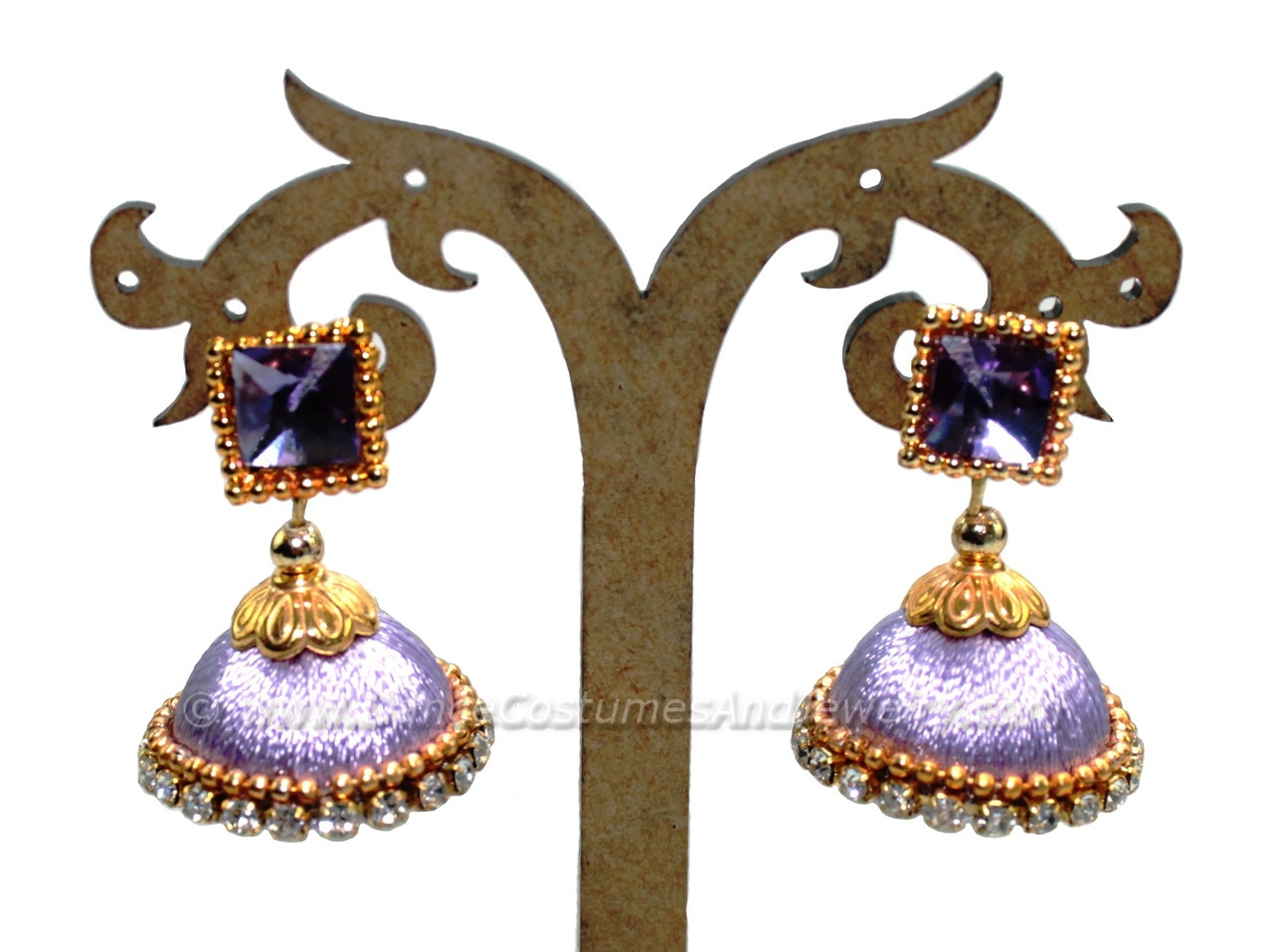 Silk thread stone work Large Jhumka Earrings – Simpliful Jewelry