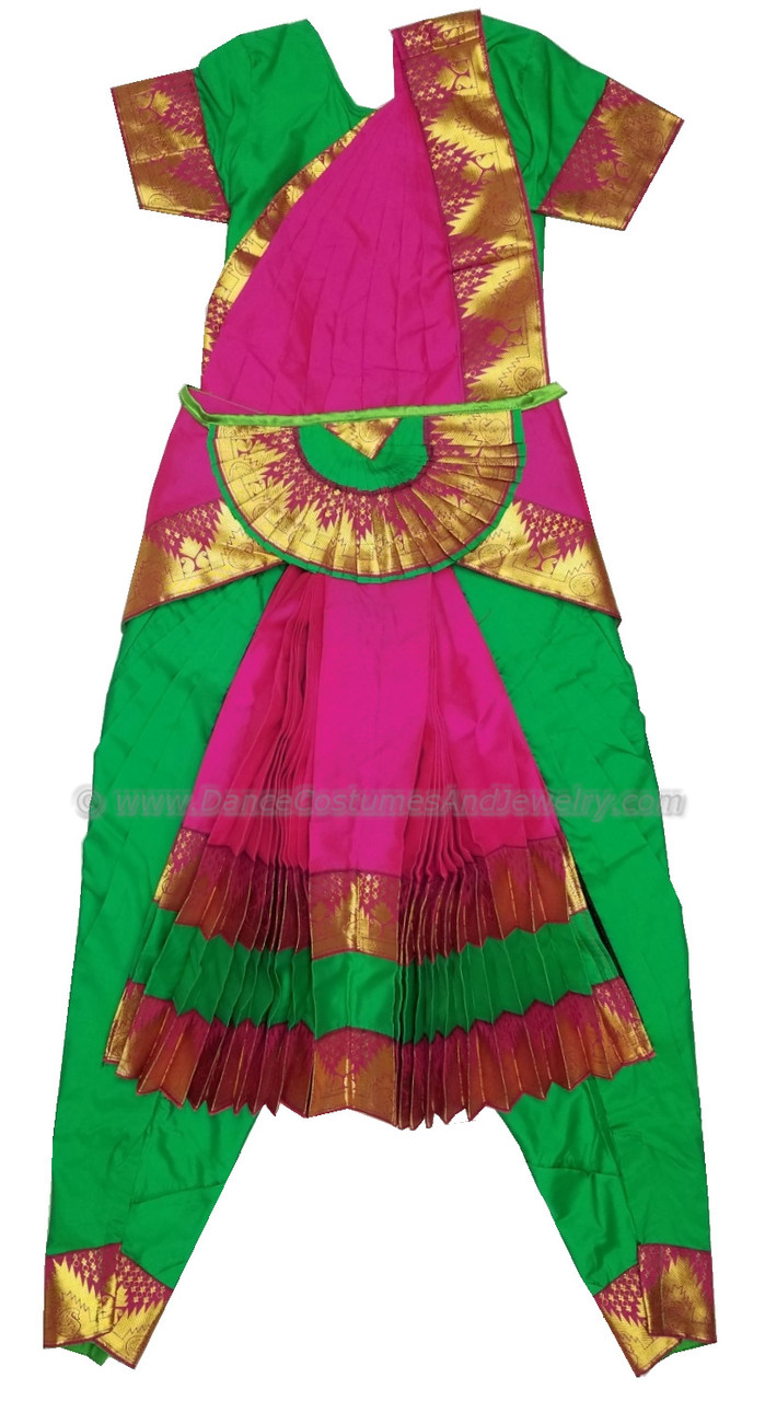 ITSMYCOSTUME Bharatnatyam Costume Dress for Girls Set of 4(Bottom,Blouse,Hip  Cloth & Anchal) Classical Dance Dress for Kids