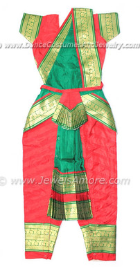 Bharathanatyam Dance Costume Readymade Red and Green  Bharathanatyam Dance Costume Readymade Red and Green