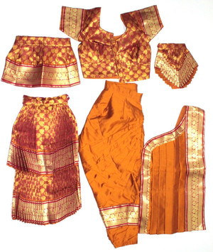 Bharatanatyam Dance Costume Ready Made Brocade Silk Mustard and Maroon Bharatanatyam Dance Costume Ready Made Brocade Silk Mustard and Maroon