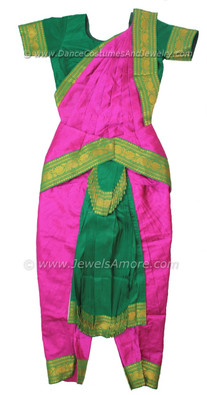 Bharathanatyam  Readymade  Art Silk Costume in Magenta and Green Bharathanatyam  Readymade  Art Silk Costume in Magenta and Green