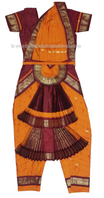 Bharatanatyam Ready Made Apoorva Silk  Costume in Orange and Maroon Bharatanatyam Ready Made Apoorva Silk  Costume in Orange and Maroon