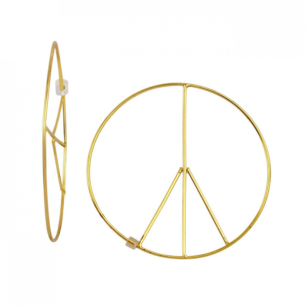 Yellow Gold Plated Large Peace Threader Hoop Earrings