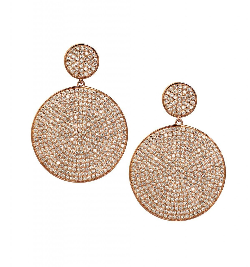 Rose Gold Plated Micro Pave Disc Drop Earrings