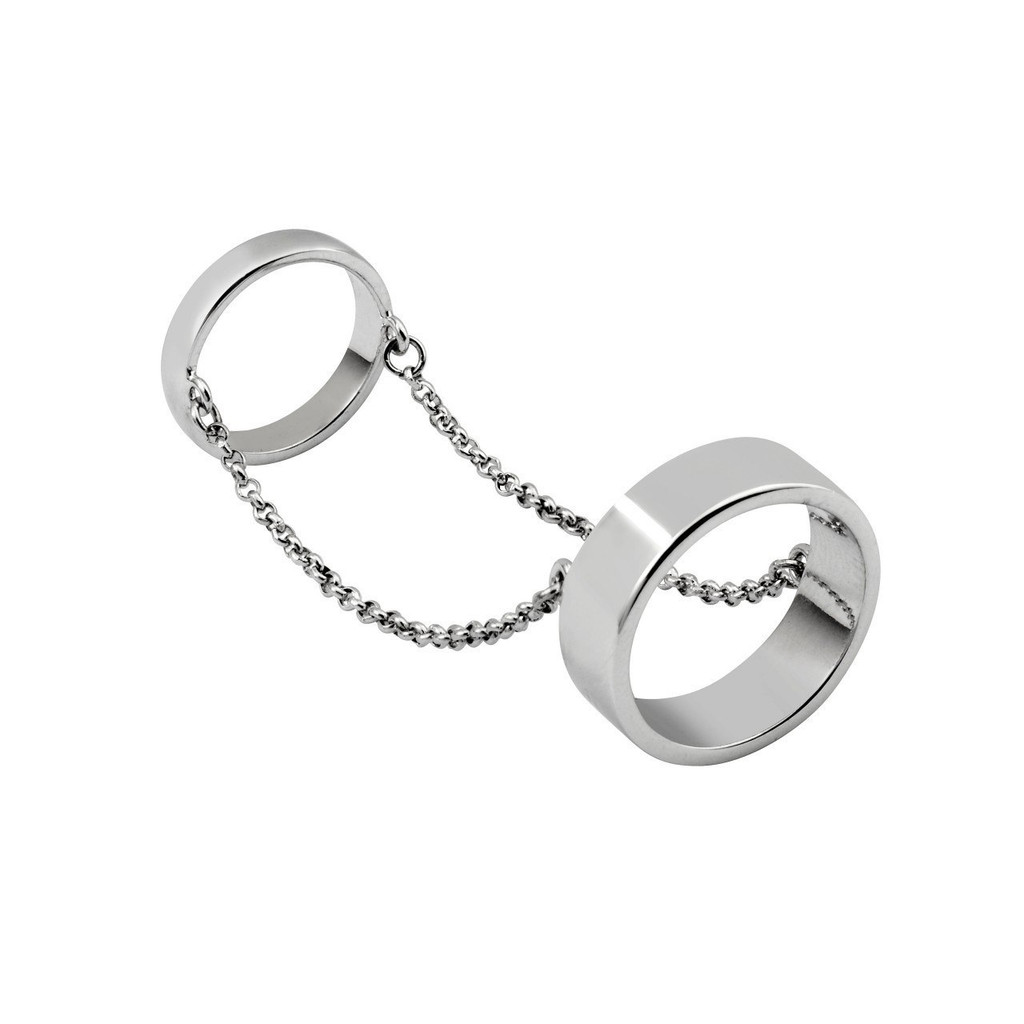 Rhodium Plated Double Chain Ring