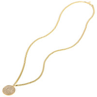 Yellow Gold Plated Micro Pave Disc Necklace on Thick Chain