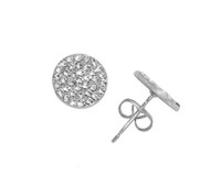 Rhodium Plated Pave Disc Earrings