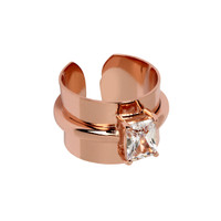 Rose Gold Plated Asscher Cut Cigar Band Ring