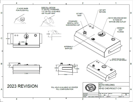 60-62 C10 BED FILL FUEL TANK - BFT-6062C10-BFFT