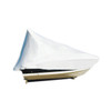 White marine shrink wrap tightly covering a boat for winter storage and protection