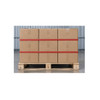 7/8" x 92" red ribbed pallet stretch bands securing stacked boxes on a wooden pallet
