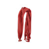 Bundle of 7/8" x 92" red ribbed pallet stretch bands hanging on white background