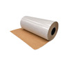 48" x 600' poly-coated fiberglass scrim reinforced kraft paper roll partially unrolled on white background