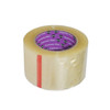 Top view of 3 inch x 110 yard 2.5 mil clear acrylic carton sealing tape roll showing clear film and Supreme Plus core