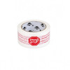 Angled front view of white 2 mil carton sealing tape with a prominent red STOP sign and security message