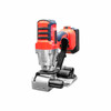 Front angled view of Encore EP-1325 battery-powered cord strapping tensioner highlighting its silver metal housing, black tensioning components, ergonomic handle, and rechargeable battery