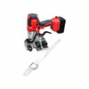 Encore EP-1325 battery-operated strapping tensioner shown with white polyester cord strapping and a metal wire buckle for industrial packaging and load securement