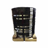 Multiple coils of cold rolled steel strapping stacked and secured on a wooden pallet