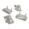 Stainless steel banding buckles showing front and back views of the locking design