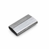 Single regular-duty closed steel strapping seal shown flat with overlapping seam and rounded edges
