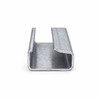 Front view of 1-1/4" x 2-1/8" semi-open steel strapping seal showing open channel design