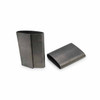 Two heavy-duty closed steel strapping seals shown upright and flat on a white background