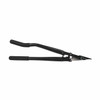 Encore EP-2500 industrial steel strapping cutter featuring a side profile of its angled upper handle, long leverage arms, black rubber grips, and open cutting jaws