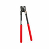 MIP-1152 HD front action steel strapping sealer shown vertically with black steel construction, long red vinyl grips, and double notch down-cut sealing head